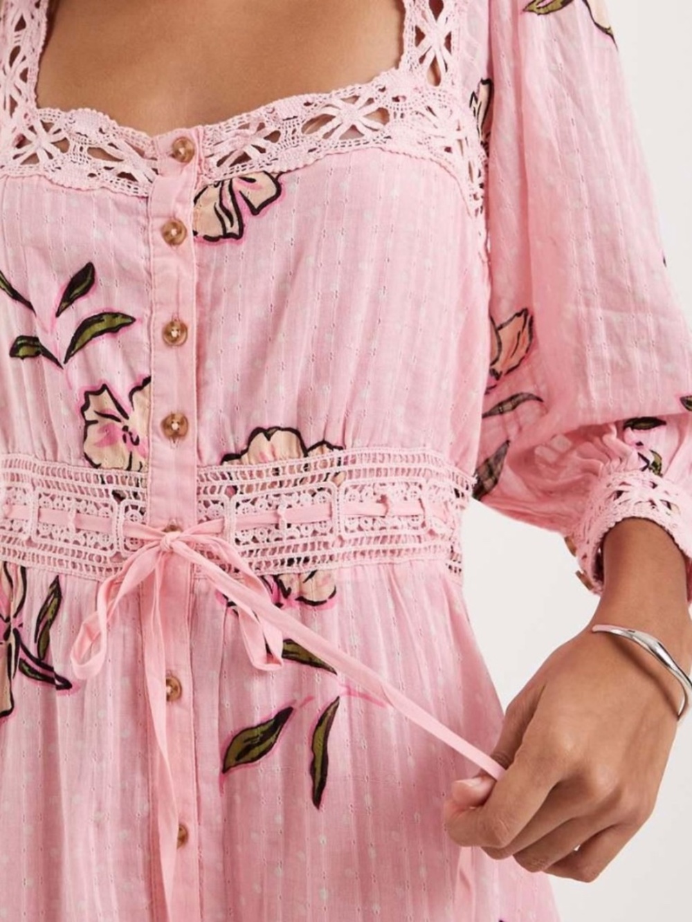FREE PEOPLE Morning Meadows Long-Sleeve Maxi Dress - Blushing Pink - Medium M